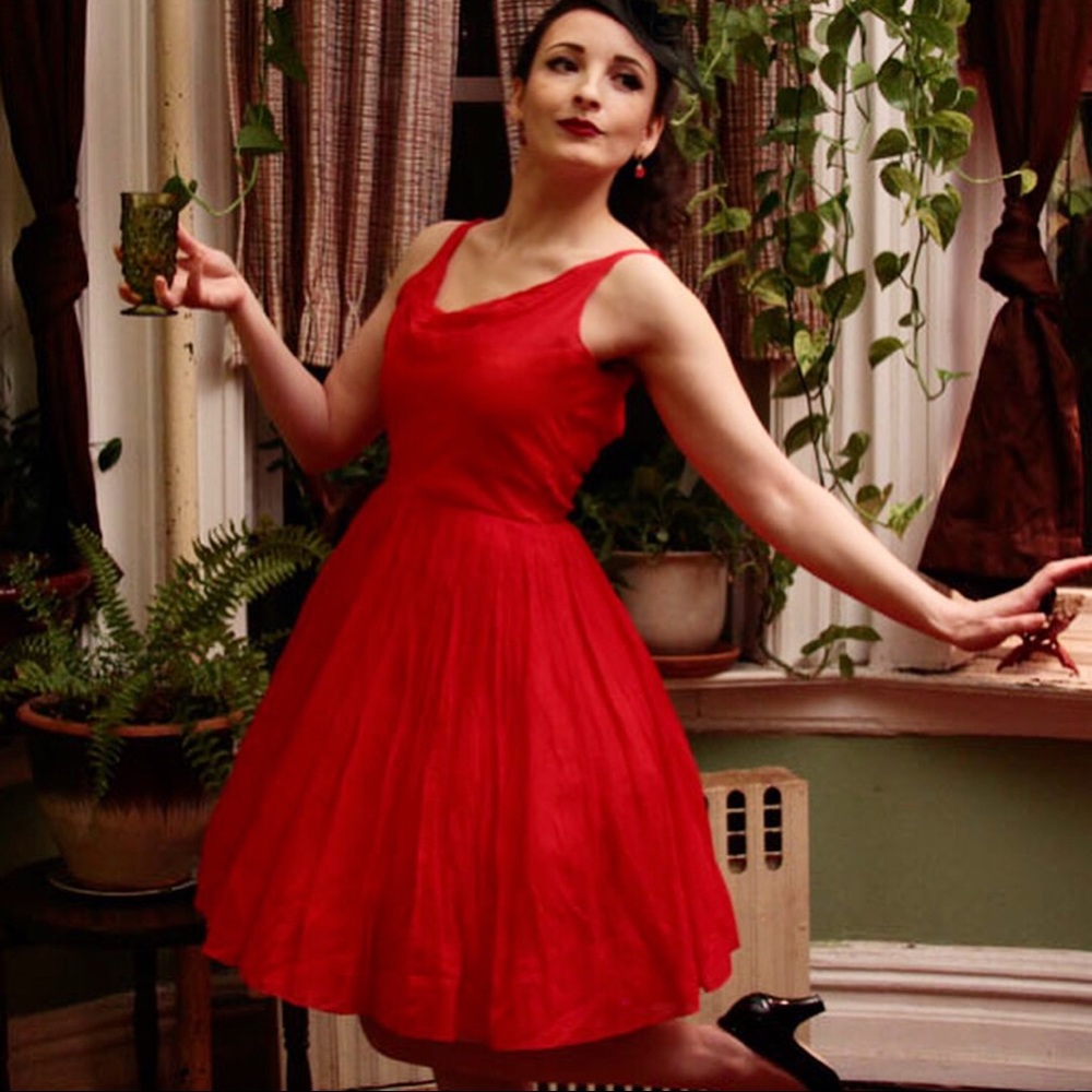 1950s Vintage Bright Red Party Dress